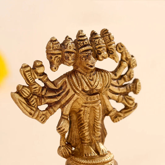 Panchmukhi Hanuman Brass Idol for Home Temple (4 inch)