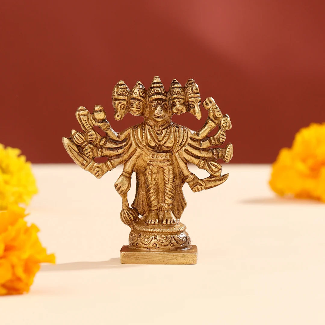 Panchmukhi Hanuman Brass Idol for Home Temple (4 inch)